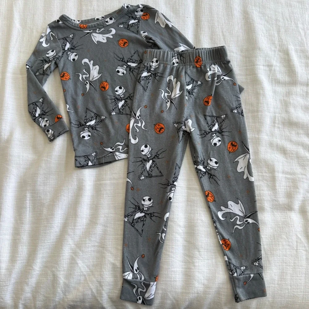 Disney Nightmare Before‎ Christmas Jack Skellington Zero Pajama Set Gray 3T